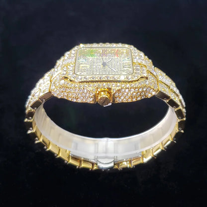 Montre en diamant de luxe pour hommes, montres numérotées colorées carrées glacées, bijoux Hip Hop Bling, Reloj zones bre pour la fête, nouvelle mode, 2025