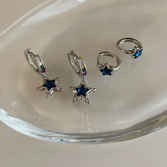 Boucles d'oreilles créoles étoile en argent Sterling 925, tempérament Simple incrusté de Zircon pour femmes, accessoires de bijoux de mariage