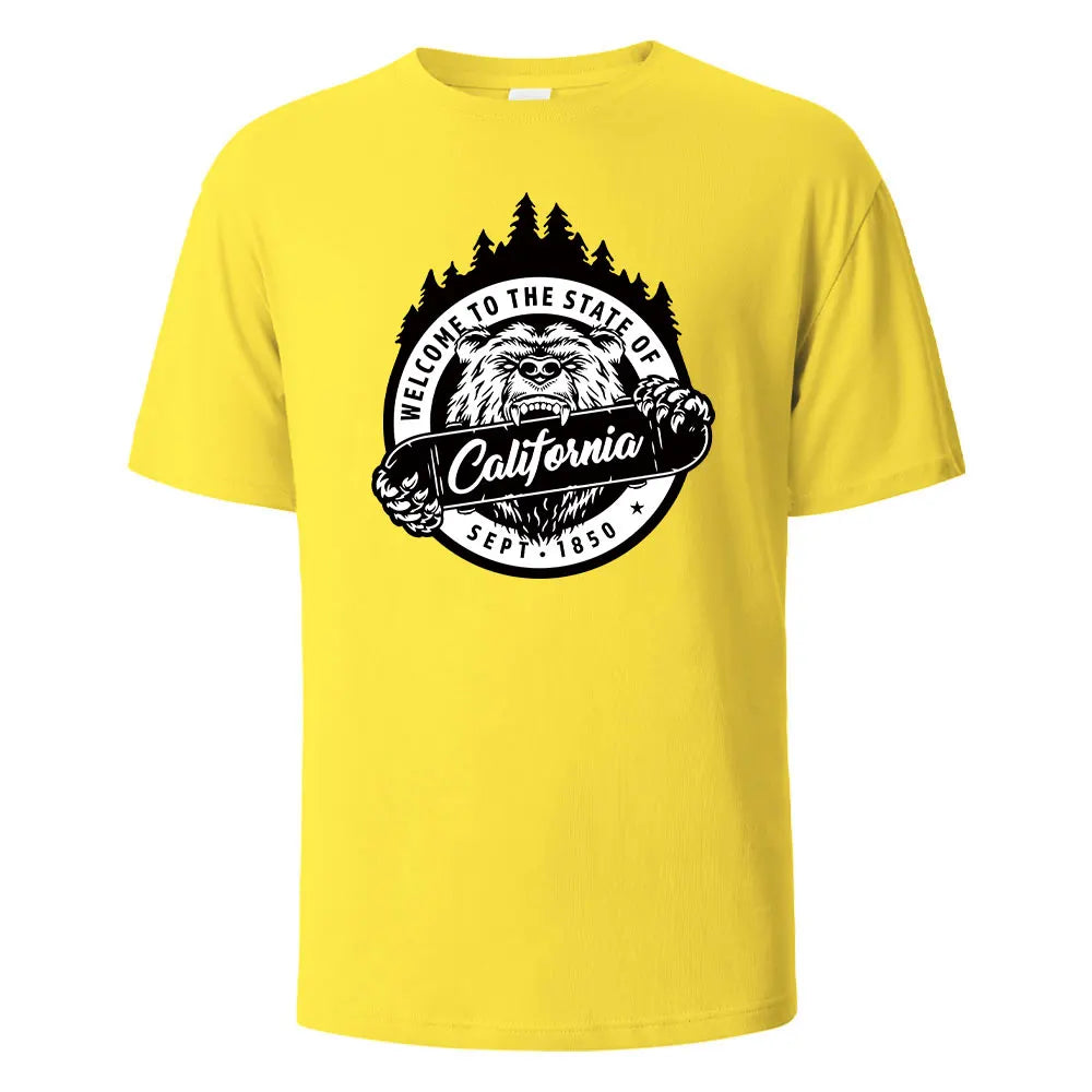 T-shirt californien 100% coton – Homme & femme, été, col rond, respirant et manches courtes