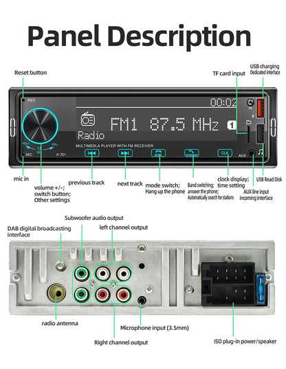 Autoradio BQCC 1DIN MP3 avec Radio DAB – Écran Tactile 2,5", Audio Puissant et Multi-Formats
