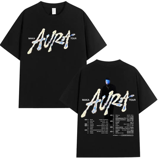 Rappeur Maka 2025 Aura Tour Merch T-shirts hommes femmes mode Vintage T-shirt décontracté coton col rond manches courtes T-shirt Streetwear