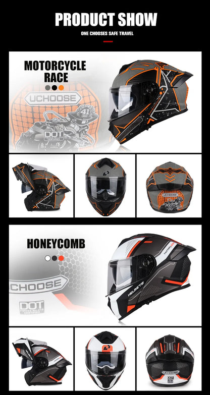 Uchoose-d'expériences intégraux approuvés DOT pour hommes et femmes, équipement de protection contre les collisions, casque rabattable pour moto, double pare-soleil
