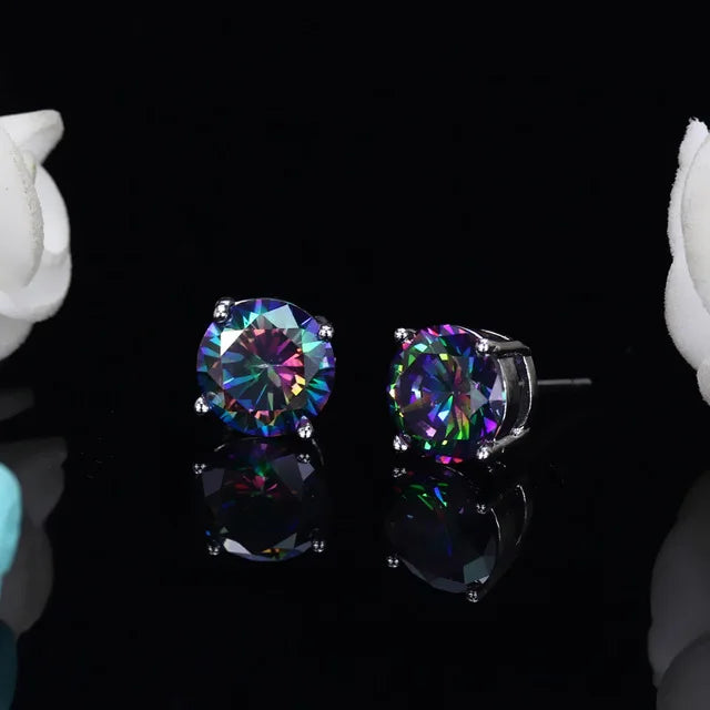 Boucles d'oreilles rondes en cristal rouge vert pour femmes et hommes, bijoux de mariage, arc-en-ciel mystique, feu, bleu, vert, Zircon, Double boucles d'oreilles