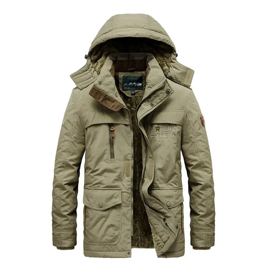 Veste longue polaire homme épaisse et chaude, style décontracté avec capuche amovible. Parfaite pour l’hiver ❄️. -10% pour les abonnés ParisPetitPrix.com !