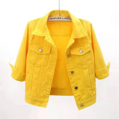 Veste en Jean pour femmes, hauts de couleur rose, couleur unie, courte, multicolore