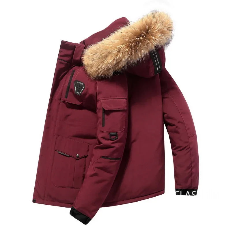 Veste à capuche en duvet de canard pour hommes  Parka d’hiver chaude et coupe-vent