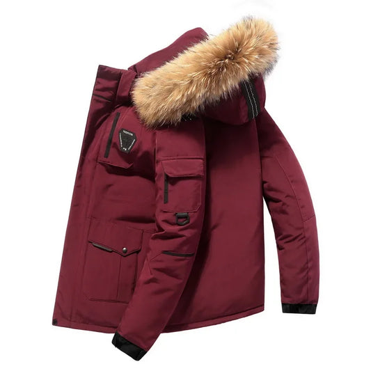 Veste à capuche en duvet de canard pour hommes  Parka d’hiver chaude et coupe-vent