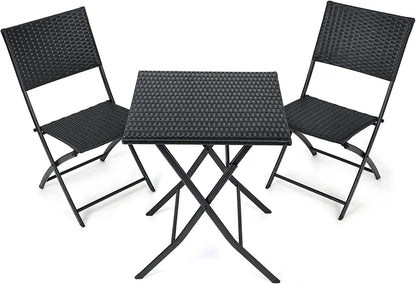 Ensemble de table pliante et 2 chaises d'extérieur, meubles pliants, chaise en rotin, table de pique-nique de camping portable, ensemble de balcon, 3 pièces