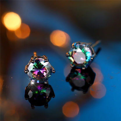 Boucles d'Oreilles Rondes en Clip Arc-en-Ciel pour Femme, Bijoux de Mariage en Or et Noir