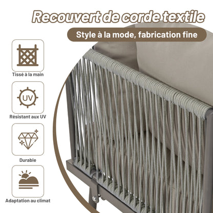 Canapé d'angle extérieur résistant aux intempéries, mobilier de patio extérieur, dormez 8, avec 2 tables et 4 sièges d'amour, coussins inclus