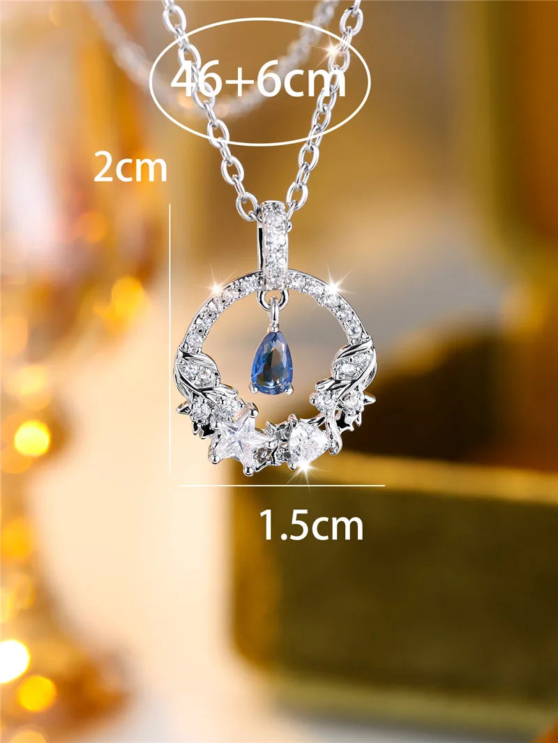 Collier pendentif goutte d'eau bleue pour femme, mignon, vintage, argent, document, bijoux de mariage, cadeau pour femme