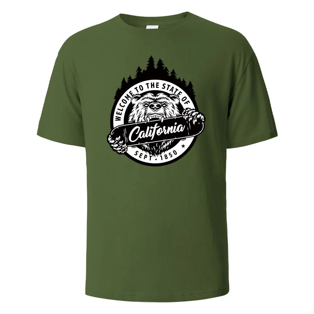 T-shirt californien 100% coton – Homme & femme, été, col rond, respirant et manches courtes