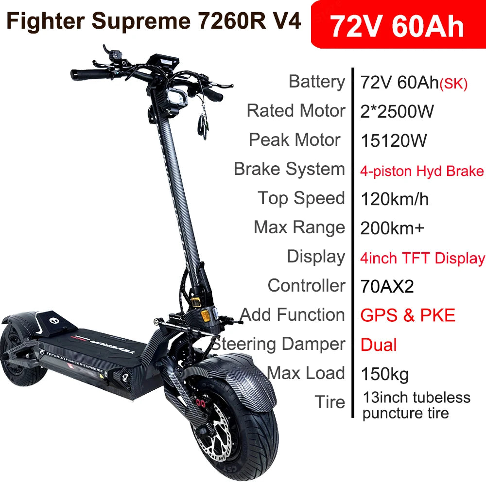 Moteur d'origine Teverun Fighter 7260R 72V 60Ah V4 puissance de crête 15000W avec GPS PKE vitesse maximale 120 KM/H n Scooter électrique