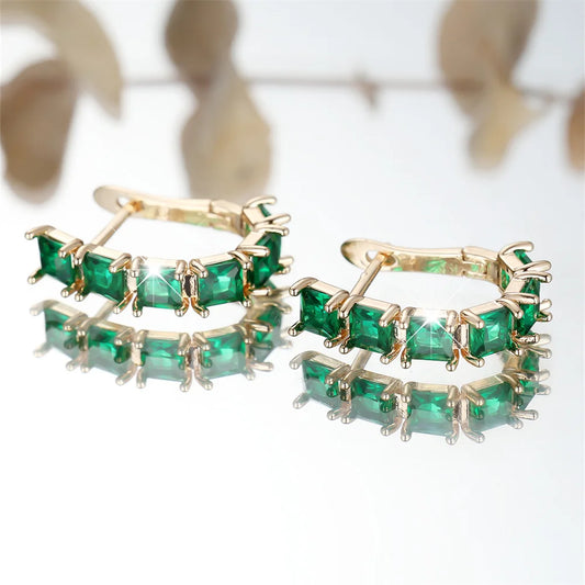 Boucles d'oreilles de luxe en cristal vert Zircon pour femmes, cerceau carré en pierre, Vintage, couleur or, boucle d'oreille, bijoux de mariage, cadeaux polyvalents