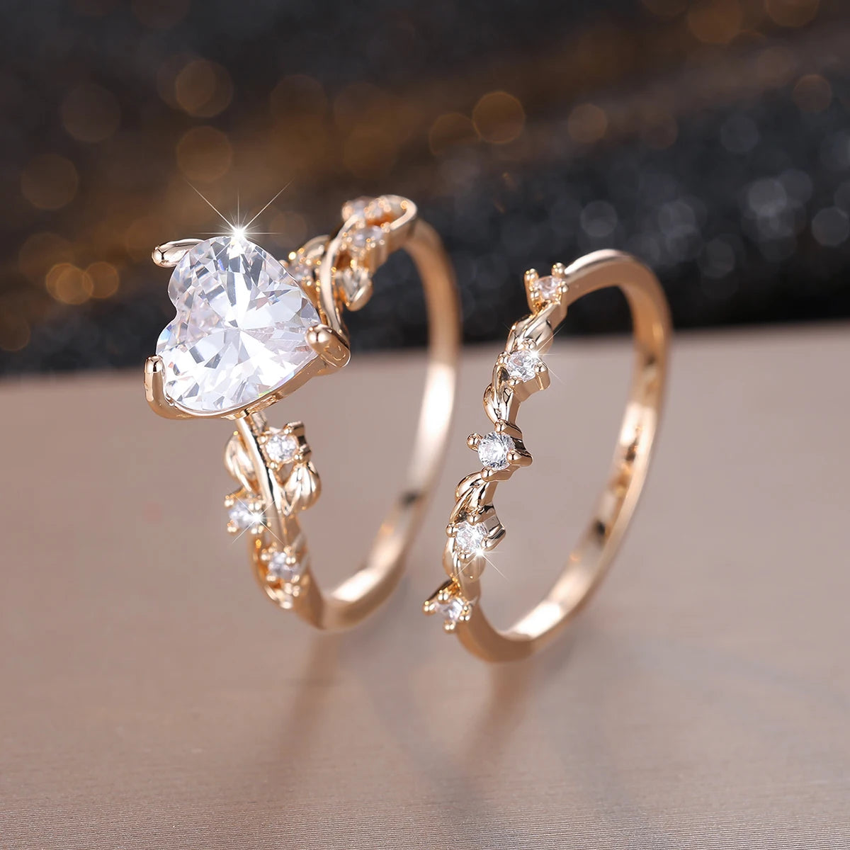 Ensemble de bagues en forme de cœur pour femmes, bleu Royal, vert, noir, rouge, couleur or Rose, Zircon blanc, bandes de mariage, bijoux pour la fête des mères