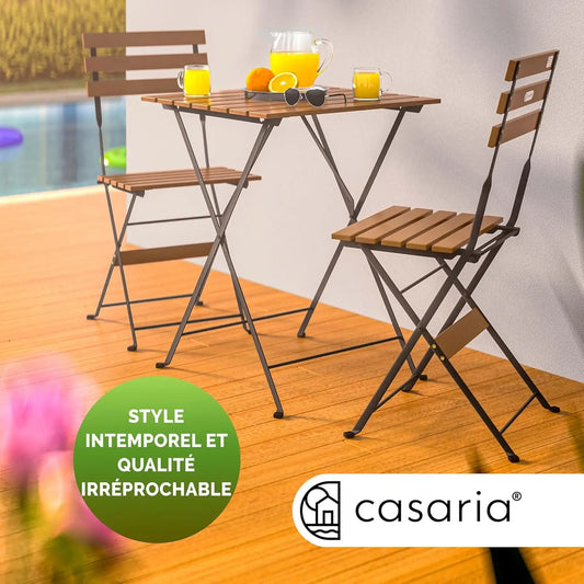 Ensemble de meubles de balcon, 1 table et 2 chaises pliantes en bois d'acacia pour l'extérieur, ensemble de meubles de patio de jardin