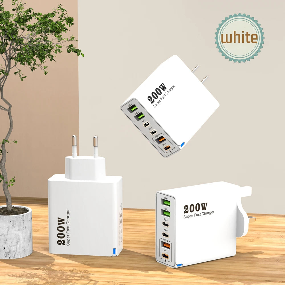 Xiaomi 200W charge Super rapide 6 ports USB C chargeur PD3.0 USB C Type C chargeur de téléphone portable pour iPhone 16 Samsung Xiaomi ipad
