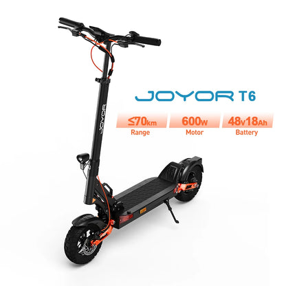 JOYOR T6 Trottinette Electrique Pour Adulte Moteur 600 W, Autonomie Maximale 70 Km, Pneus Tout-Terrain 10 Pouces, Vitesse Maximale 25 km/h