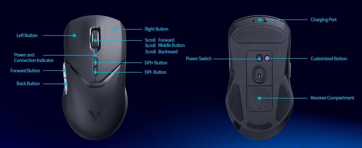Rapoo VT9PRO – Souris de jeu sans fil légère 68g, 26000 DPI, autonomie 160H