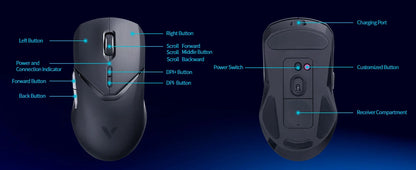 Rapoo VT9PRO – Souris de jeu sans fil légère 68g, 26000 DPI, autonomie 160H