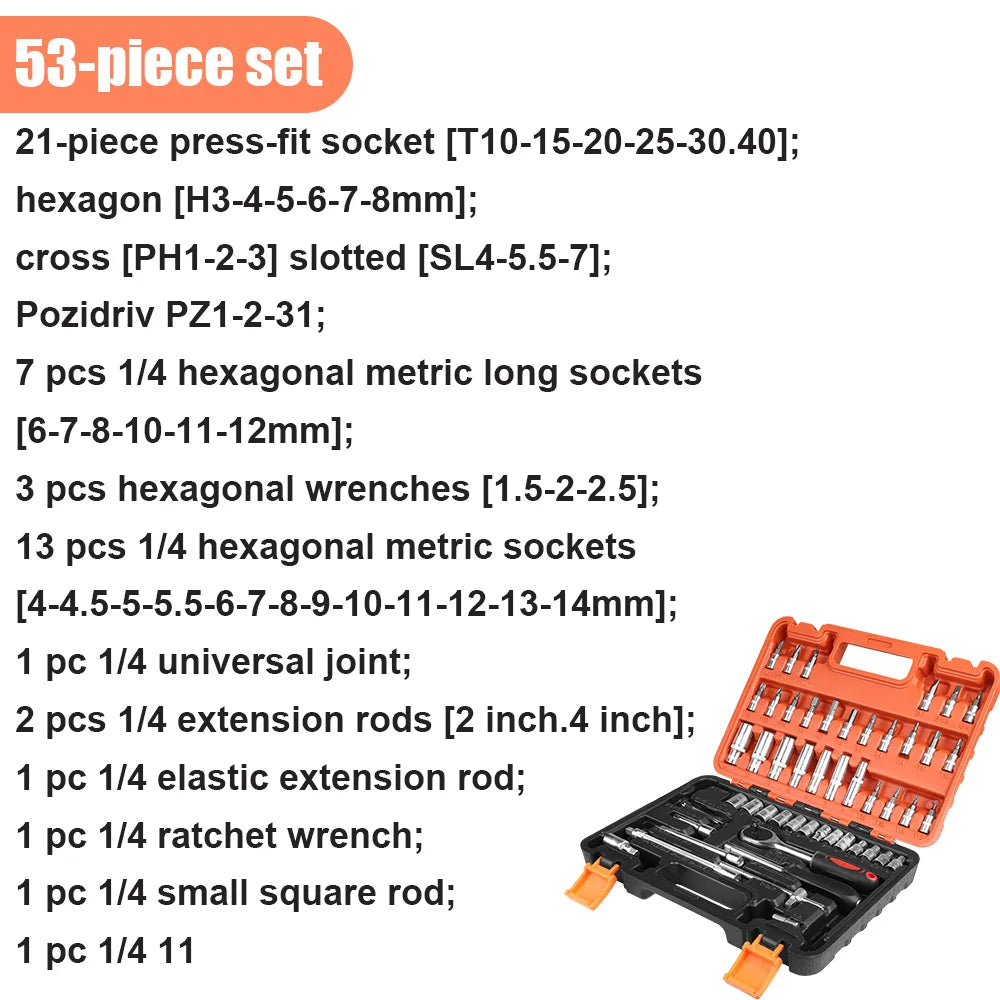 53 pièces/ensemble Kit d'outils de réparation de voiture jeu de douilles d'entraînement outils de réparation de voiture clé dynamométrique à cliquet Combo outil de réparation automobile jeu de douilles d'embout