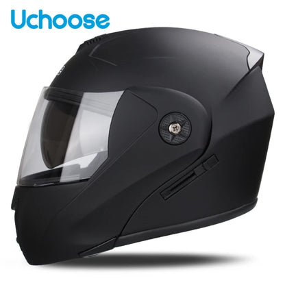 Uchoose Casque à Section transversale Double lentille Certification DOT Casque de moto de sécurité Casque à rabat modulaire Casque unisexe avec visière