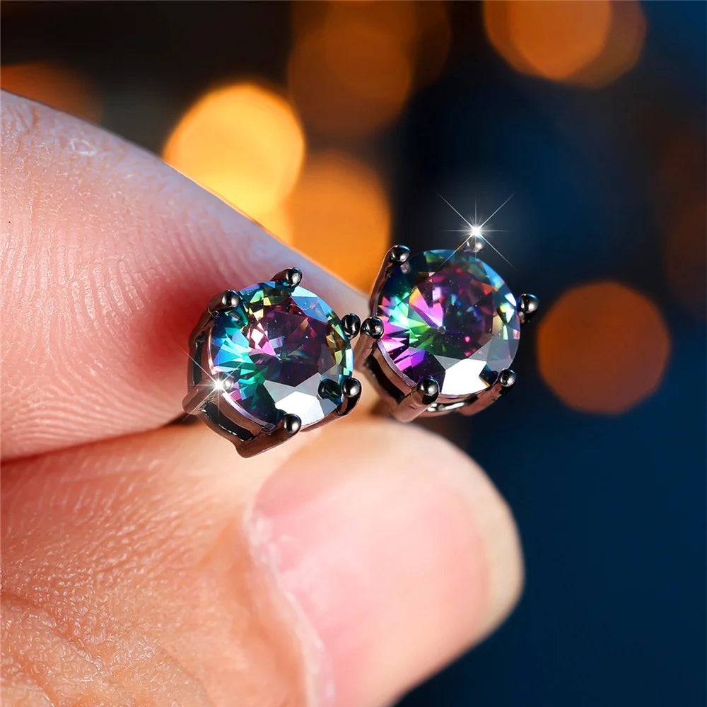 Boucles d'Oreilles Rondes en Clip Arc-en-Ciel pour Femme, Bijoux de Mariage en Or et Noir