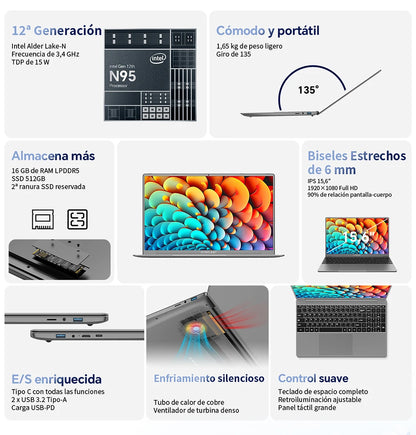 【Nouveau】 Ordinateur portable Teclast F16Pro 15,6" 1920X1080, 12 Go / 16 Go de Ram, 256 Go / 512 Go Rom, clavier rétroéclairé, pour Intel N95, Mini-Hdmi