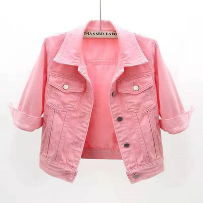 Veste en Jean pour femmes, hauts de couleur rose, couleur unie, courte, multicolore