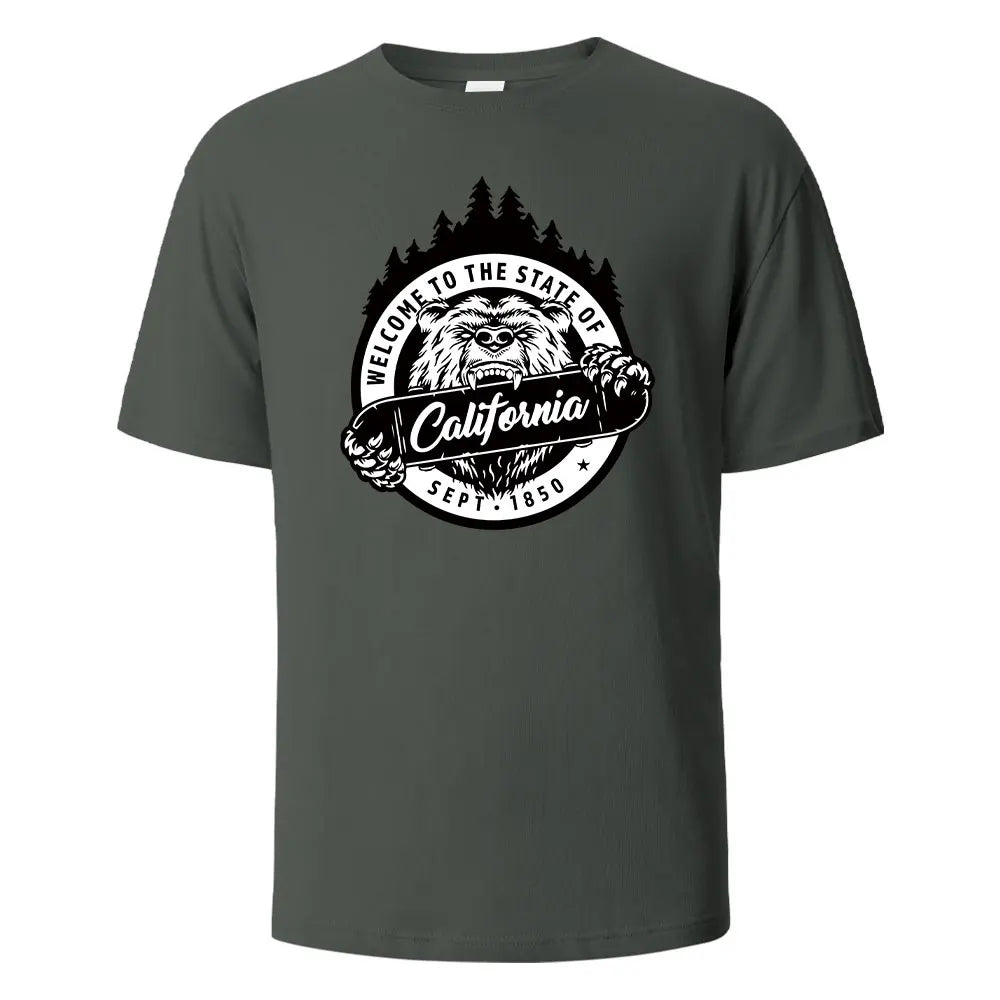 T-shirt californien 100% coton – Homme & femme, été, col rond, respirant et manches courtes