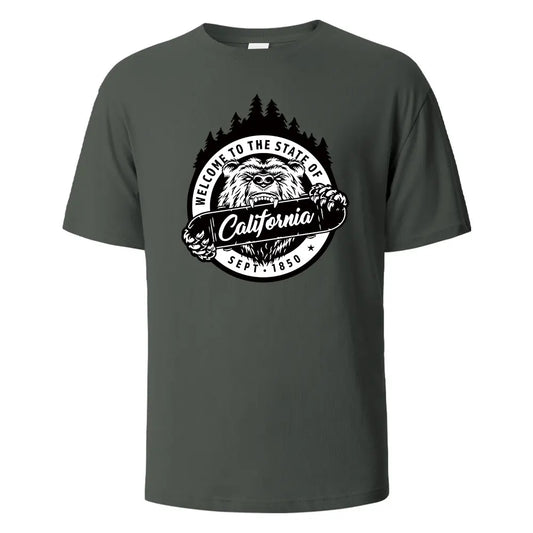 T-shirt californien 100% coton – Homme & femme, été, col rond, respirant et manches courtes