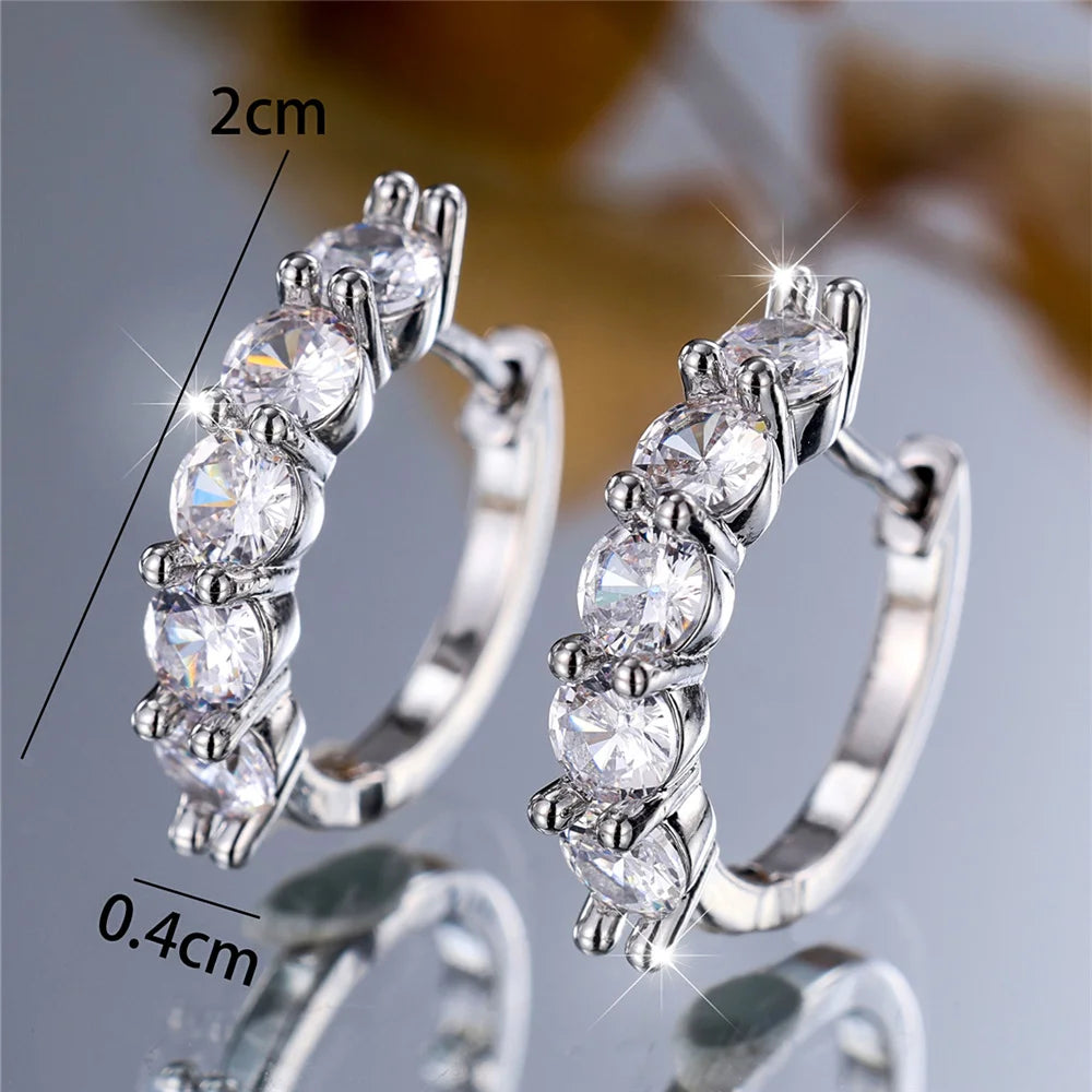 Boucles d'oreilles créoles rondes en cristal blanc pour femmes, bijoux de mariage, document argenté, mode féminine