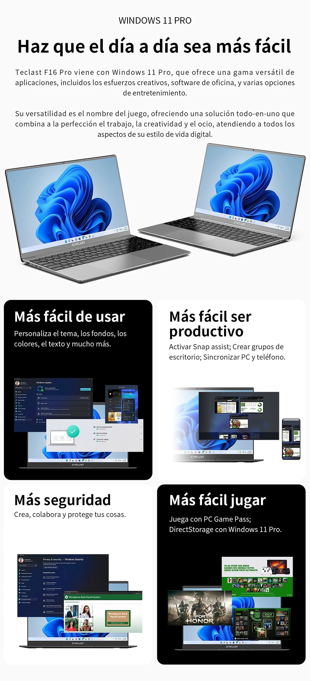 【Nouveau】 Ordinateur portable Teclast F16Pro 15,6" 1920X1080, 12 Go / 16 Go de Ram, 256 Go / 512 Go Rom, clavier rétroéclairé, pour Intel N95, Mini-Hdmi