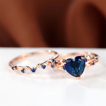 Ensemble de bagues en forme de cœur pour femmes, bleu Royal, vert, noir, rouge, couleur or Rose, Zircon blanc, bandes de mariage, bijoux pour la fête des mères