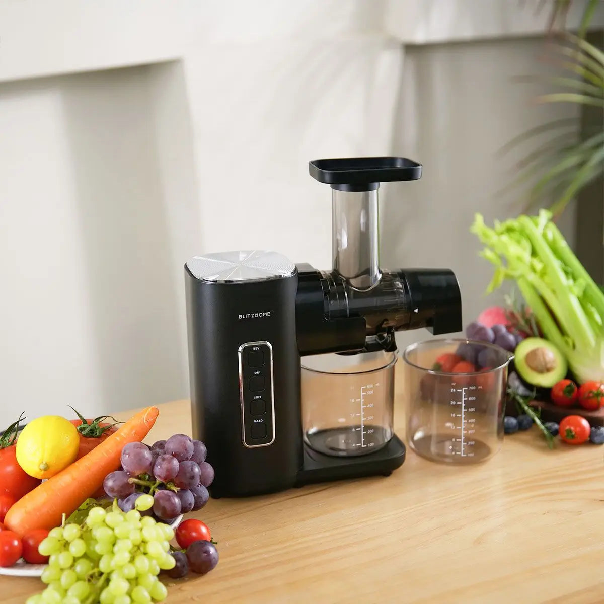 Blitzhome BH-JC01 Presse-agrumes à pression froide Modes à 2 vitesses Presse-agrumes à mastication lente pour légumes et fruits avec moteur silencieux