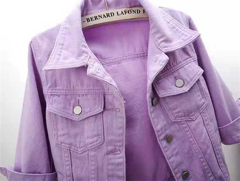 Veste en Jean pour femmes, hauts de couleur rose, couleur unie, courte, multicolore
