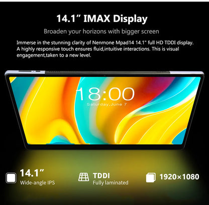 Tablette Nenmoen Mpad14 – 14,1" FHD, 6/12GB RAM, 256GB, Android 12, 4G LTE