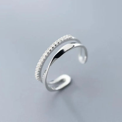 Bague en argent Sterling 925 en zircon Double géométrie pour femmes, bijoux, anneau ouvert réglable pour fête, cadeau d'anniversaire