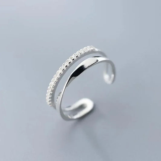 Bague en argent Sterling 925 en zircon Double géométrie pour femmes, bijoux, anneau ouvert réglable pour fête, cadeau d'anniversaire