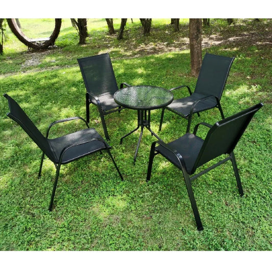 4 pièces chaises de jardin acier-fer + tissu Casseline pliant dossier haut chaise de balcon chaise de Camping sièges extérieurs groupe noir