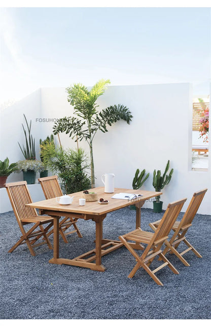 Meubles de Patio en plein air en teck nordique, ensemble d'extérieur, meubles de jardin de Villa, Table et chaises pliantes de loisirs, mobilier d'extérieur