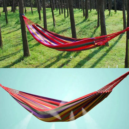 Grand hamac double à rayures, lit-balançoire d'extérieur, en toile épaisse, portable, pour camping, jardin