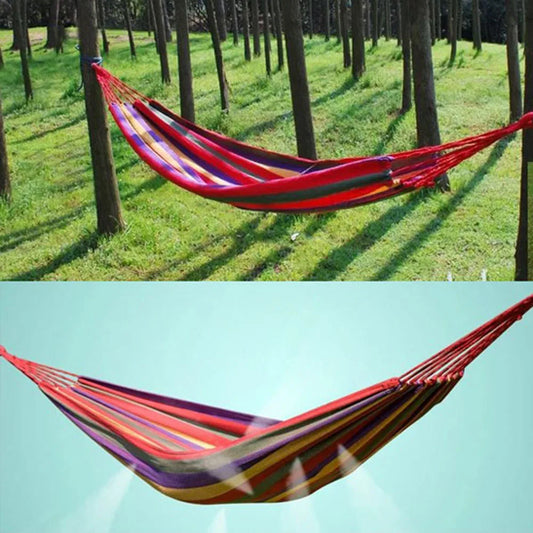 Grand hamac double à rayures, lit-balançoire d'extérieur, en toile épaisse, portable, pour camping, jardin
