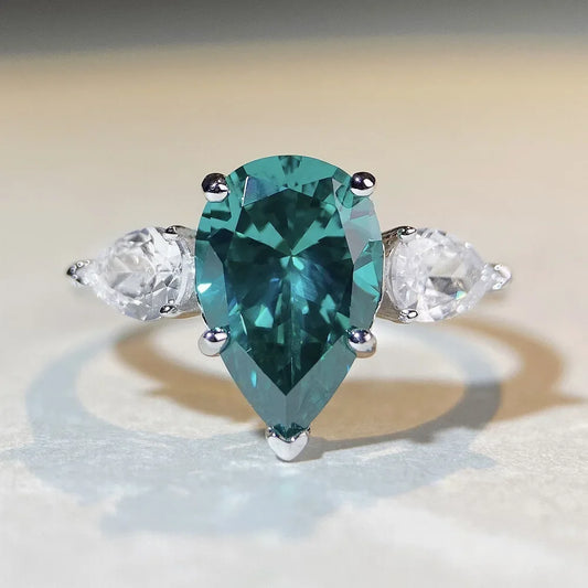 Bague de luxe en or blanc et platine massif PT950 pour femmes, bague en diamant, goutte d'eau
