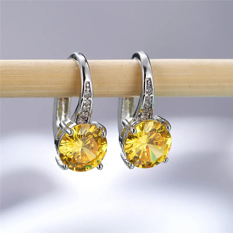 Boucles d'oreilles rondes en pierre blanche pour femmes, bijoux de mariage, cristal, classique, argent, document, femme, luxe