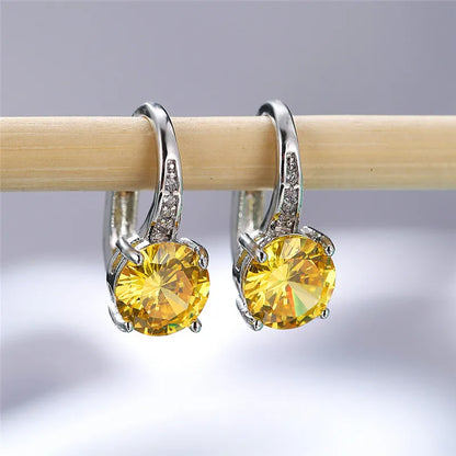 Boucles d'oreilles rondes en pierre blanche pour femmes, bijoux de mariage, cristal, classique, argent, document, femme, luxe