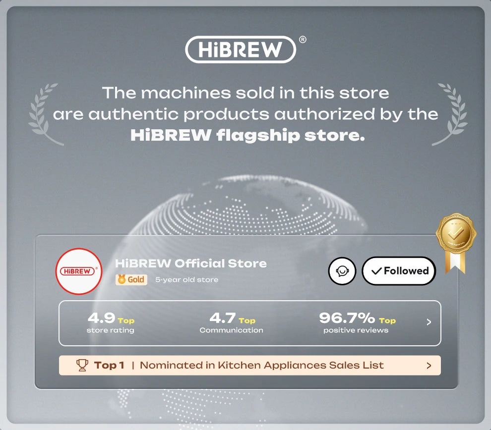 HiBREW H10B – Machine à Expresso Semi-Automatique 20 Bars – Température Réglable – Café Chaud Froid