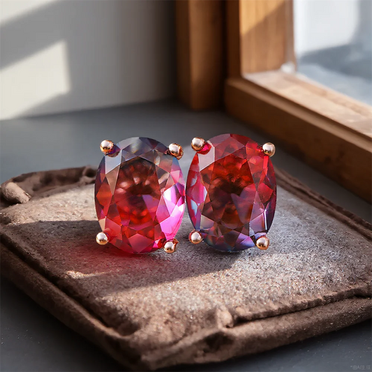 Petite pierre ovale Rose rouge bleu cristal boucles d'oreilles pour femmes Vintage couleur or Rose boucle d'oreille de mariage polyvalent bijoux cadeau