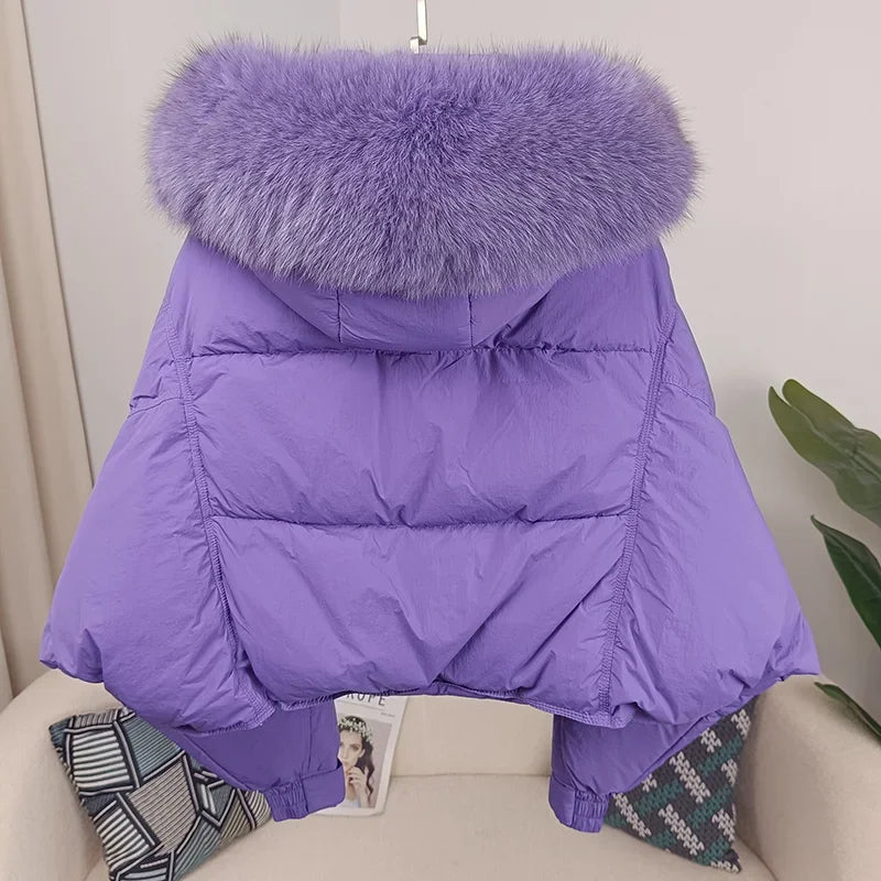 Nouvelle doudoune en duvet pour femmes - Veste d'hiver ample avec col en véritable fourrure de renard et raton laveur - À capuche, épaisse et chaude - Mode streetwear - Extérieur avec parties détachables