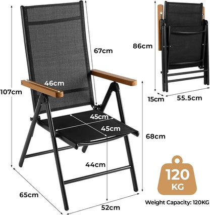 Table de jardin réglable en aluminium avec dossier haut, 2 chaises pliantes, 7 plis, ensemble de sièges de balcon, meubles de jardin, 3 pièces